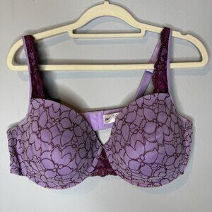 Fredericks Of Hollywood Bra 40D Purple Lace Floral Pattern